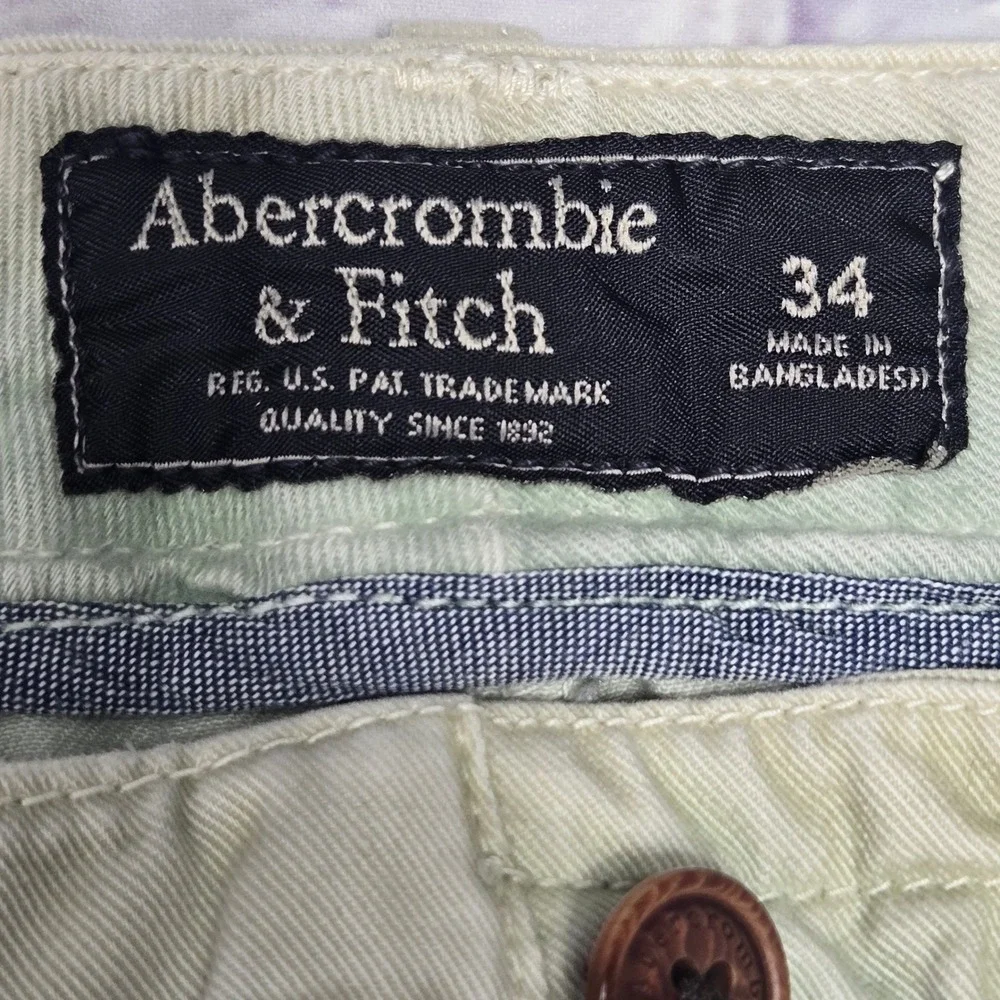 Abercrombie & Fitch Chino Shorts Faded Green Cotton Twill Casual Mens 34